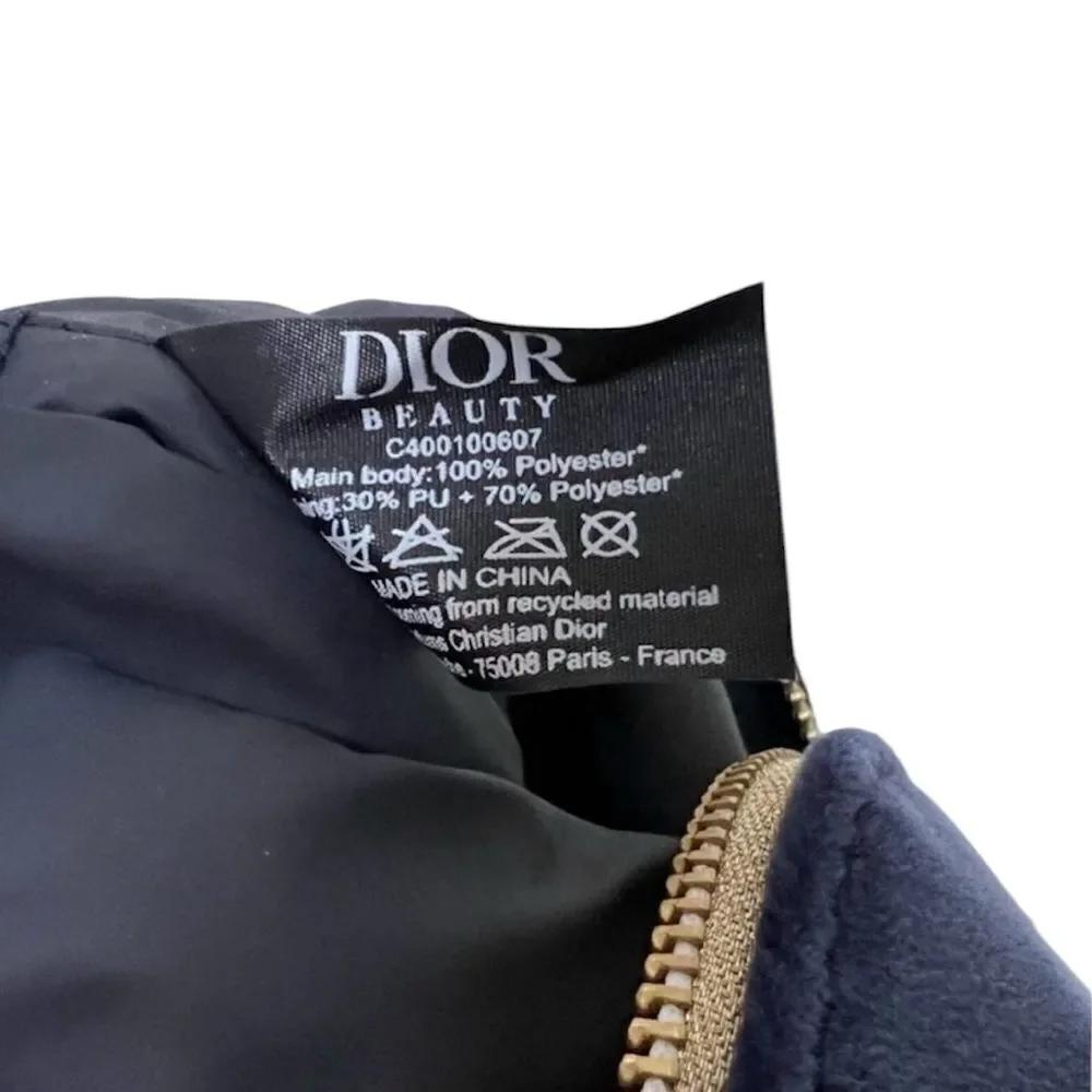 DIOR NEW Trousse Pouch Make Up Bag Navy Blue Velvet CD Logo Gold Zipper Trim